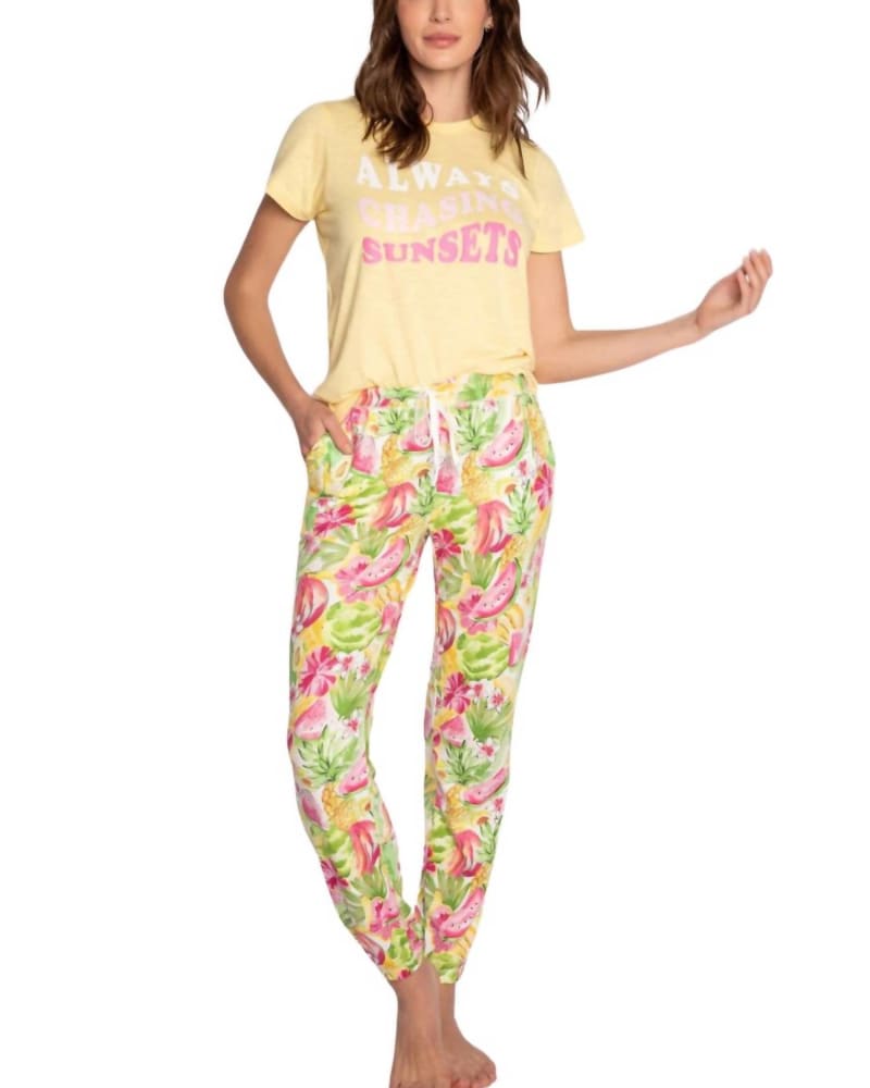 Front of a model wearing a size L Banana Pant in Multi in Multi by PJ Salvage. | dia_product_style_image_id:346433